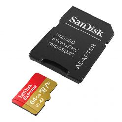 SDXC SANDISK Micro 64 GB Extreme Camera/Dron, 170/80MB/S, A2, UHS-I, V30, C10, U3, Adapter-SDSQXAH-064G-Mn6AAA