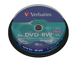 DVD-RW VERBATIM  4.7GB 120 Minuti 4X in Campana da 10 Pezzi 43552
